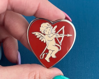 Vintage valentines, Valentine pin, Valentine enamel pin, cherub, cherub pin, vintage Valentine pin, Valentine jewelry, heart pin