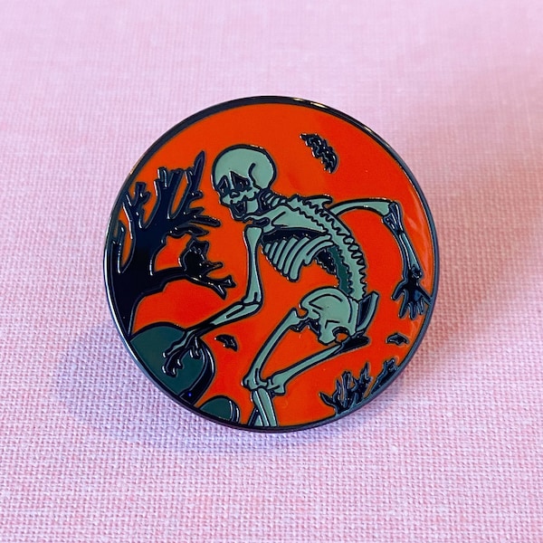 Skeleton Pin, Vintage Inspired Halloween Pin, Halloween pin, vintage skeleton, enamel pin, spooky pin, Halloween