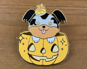 Halloween puppy pin, jack o lantern pin, puppy pumpkin pin, Halloween pin, puppy pin, Halloween enamel pin