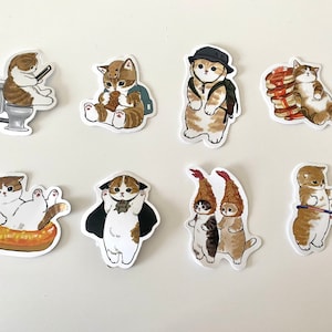 Japanese watercolor cat stickers, Mofusand stickers (8pcs RANDOM)
