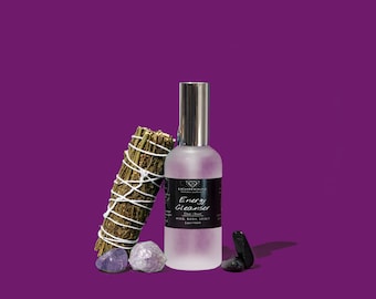 Energy Cleanser | Essential Healing Oils | Therapeutic-Grade Spray Bottle |  Sage, Frankincense, Lavender, Palo Santo, Witch Hazel