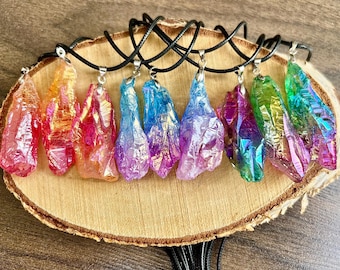 Aura Quartz Crystal pendants, Pink and Blue “Candy Floss”, Red / Orange “flame”, Green / Purple “mermaids tails”, Gemstone necklace gift