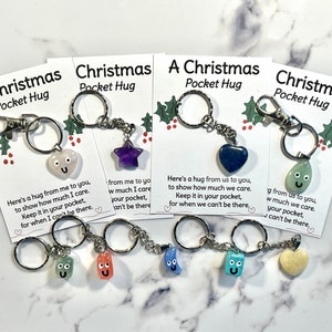 Porte-clés câlin en cristal de Noël, cadeau de table et carte de Noël, poème de Noël en cristal, type de cristal au choix, quartz rose, améthyste, jaspe