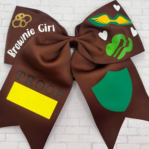 Girl Scout Brownie Large Hair Bow / Girl Scouts Gear / Custom Hair Bow / Girl Scout Brownie Troop Hair Accessories / Girl Scout Gifts