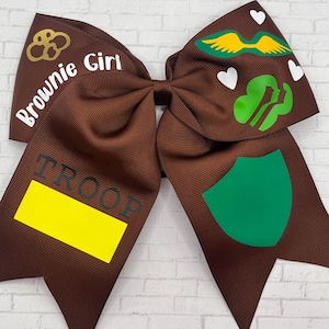 Girl Scout Brownie Large Hair Bow / Girl Scouts Gear / Custom Hair Bow / Girl Scout Brownie Troop Hair Accessories / Girl Scout Gifts