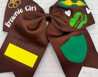 Girl Scout Brownie Large Hair Bow / Girl Scouts Gear / Custom Hair Bow / Girl Scout Brownie Troop Hair Accessories / Girl Scout Gifts