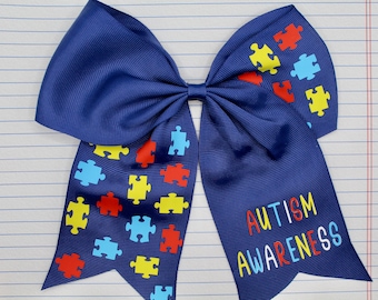 Autism Awareness Large Hair Bow / Autism Awareness Gear / Proud Autism / Autism Sister Hair Bow / Autism Awareness Gifts / Autism Mom Gear