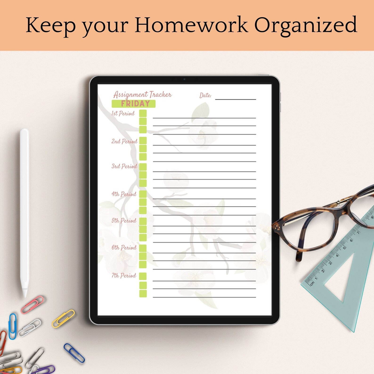 Student Weekly Homework Tracker Printable | Digital Student Planner ...