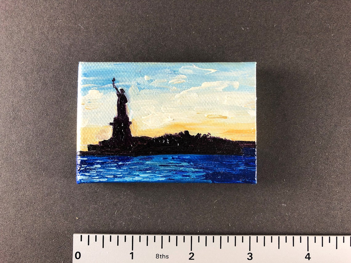 Landscape Oil Painting America Statue of Liberty Original Oil Etsy