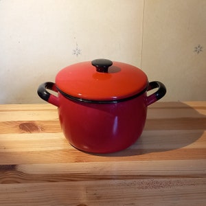Kockum Enamelware Red Pot for Cooking/Serving 14 Cm
