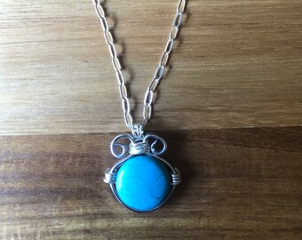 Handcrafted Turquoise Wrap Pendant Necklace