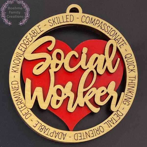 Social Worker Ornament, Case Worker, Medical, Wood Decor, Car Charm, Appreciation Gift, Personalized Gift, Compassionate, Hero, Front Line