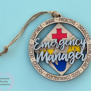 Emergency Manager Ornament, Double Layered, Appreciation Gift, Wood Décor, Car Charm, Personalized, Medical, Manager, Emergency Department