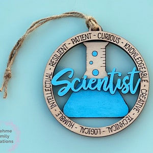 Scientist Ornament, Double Layered, Lab, Beaker, Flask, Gloves, Medical, Science, Appreciation Gift, Wood Décor, Car Charm, Personalized