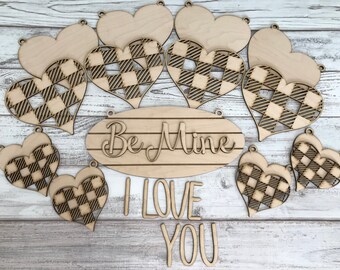 Valentine's Day Buffalo Plaid Hearts, Be Mine or I Love You, Banner - DIY