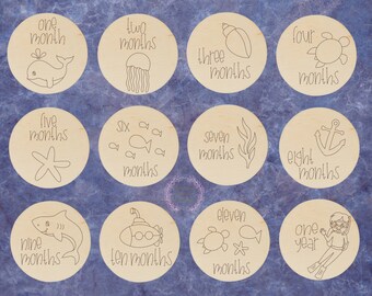 Ocean, Monthly Milestone Signs, Under The Sea, Animal, Pregnancy Markers, Baby Shower Gift, Engraved Wood, Monthly Sign For Baby, Photo Prop