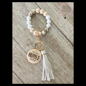 Funfetti, Wristlet, Keychain, Beaded, Silicone Beads, Leather Tassel, Wood, Pendant, Customize, Key Ring, Confetti, Design