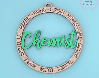 Chemist Ornament, One Layer, Lab, Beaker, Flask, Gloves, Medical, Science, Appreciation Gift, Wood Décor, Car Charm, Personalized