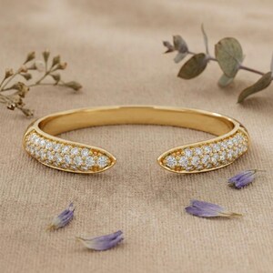 Lab Grown Diamond Open Cuff Ring, Pave Diamond Wrap Ring, Minimalist Gold Statement Ring, Anniversary Gift for Her