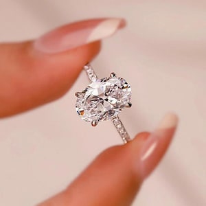 2.5 CT Oval Lab Grown Diamond Hidden Halo Ring, 14K White Gold, IGI Certified