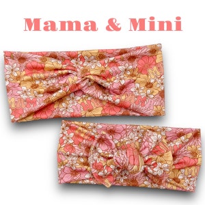 Mama & Mini Floral Pink Set | Mom And Kid Matching Headbands | Kids Bow Headband | Adult Twist Headband