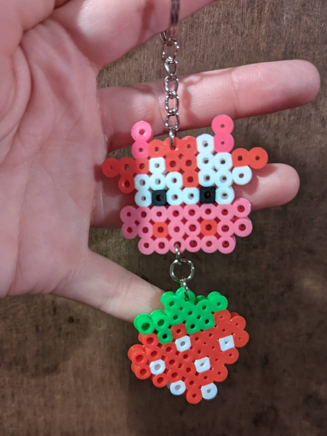 Cute Cow Handmade Perler Bead Keychain Pink Cow Etsy