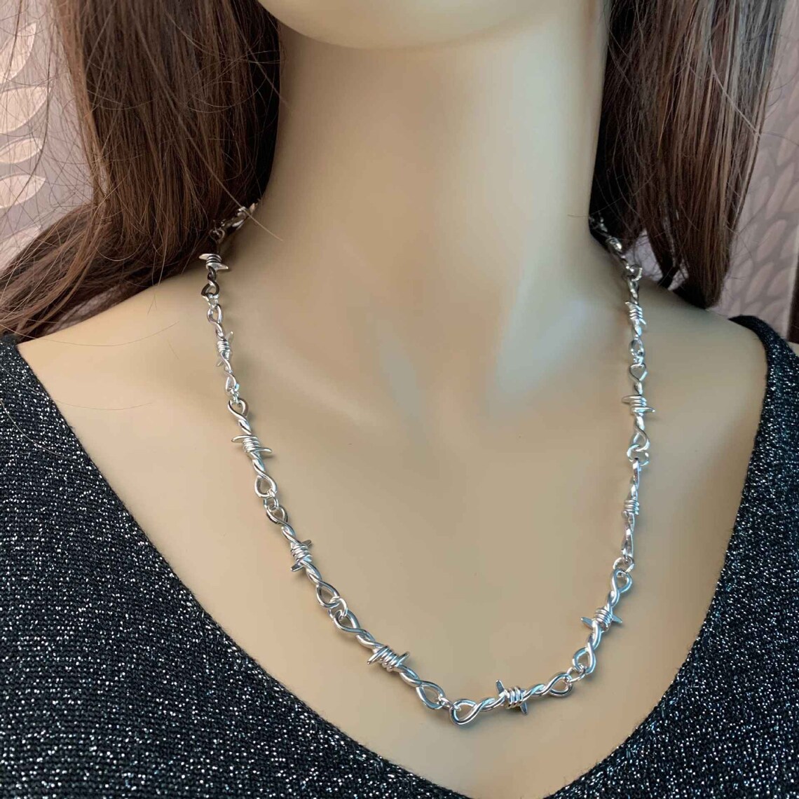 Silver plated barbed wire necklace goth grunge emo egirl Etsy