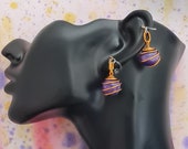 Ear clips wooden balls and golden thread