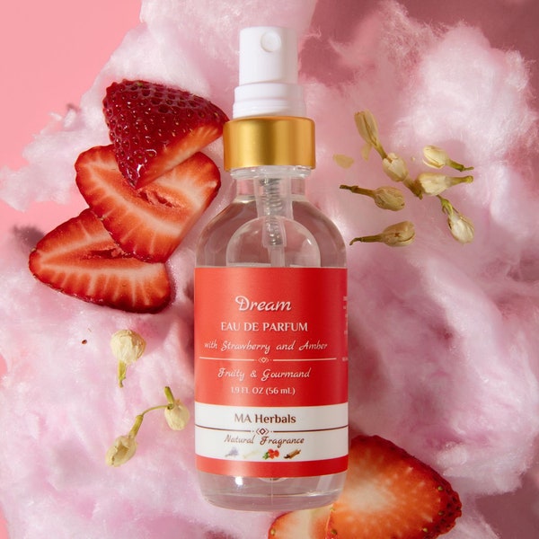 Dream Strawberry Amber Musk Perfume | Notes of Raspberry, Hibiscus, Jasmine, Lychee, Ambrette & White Musk | Handmade Natural Fragrance