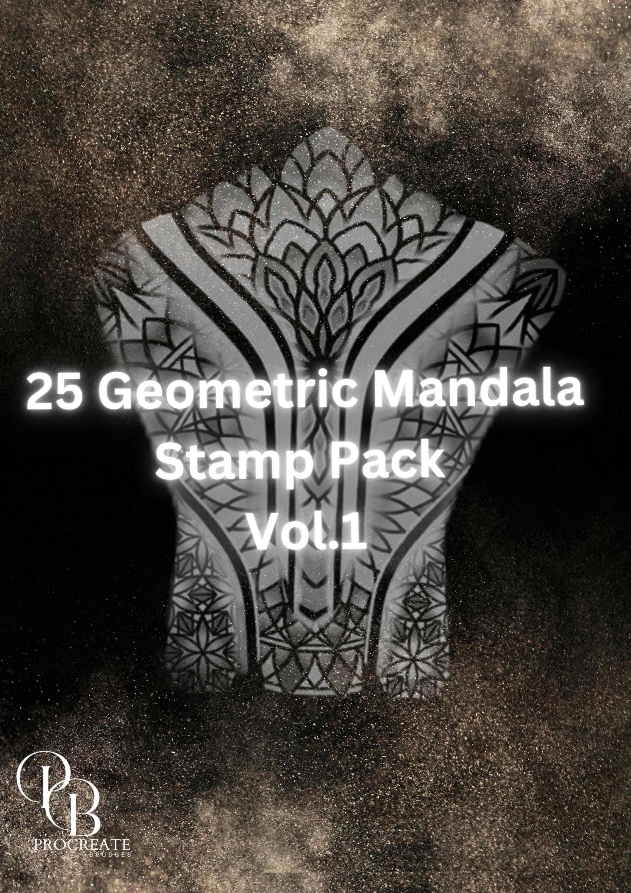 Pack de 25 sellos de mandala geométrico Vol. 1 para Procreate en iPad