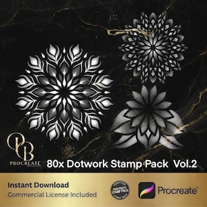 Dotwork Dynamo: 80 stempels in zwart-wit met geometrische patronen – Procreate-penselen – Direct een bestseller!