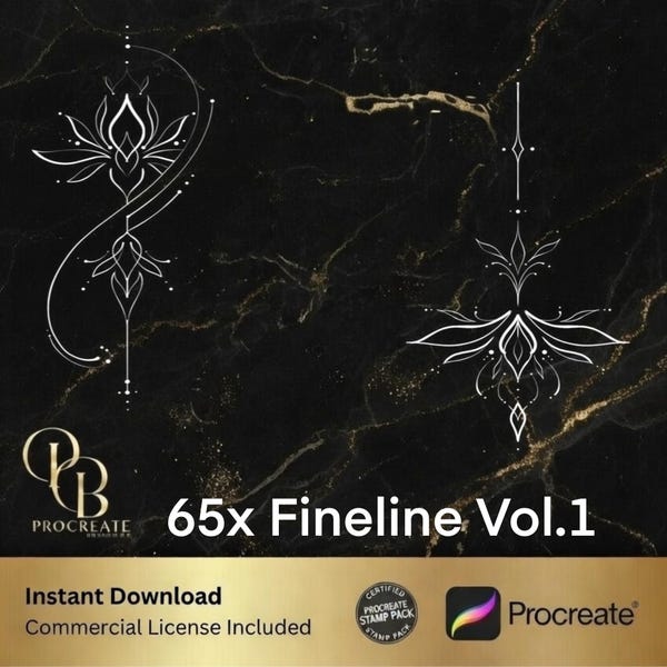 Elegant Fineline Masterpiece: 65 Stamp Pack Vol.1 – Women, Flowers & Mandala for Procreate iPad – Instant Hit!