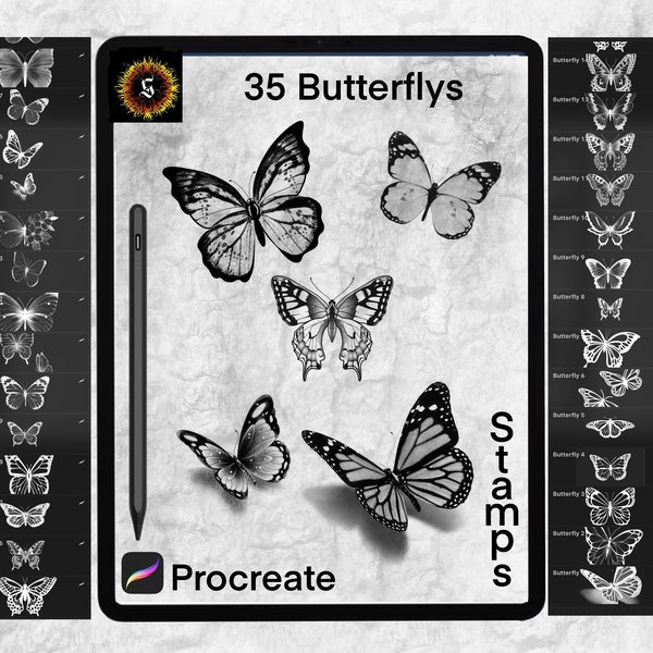 35 Butterfly Tattoo Stamp Pack Vol. 1| IPad | Procreate | Butterfly | Schmetterling