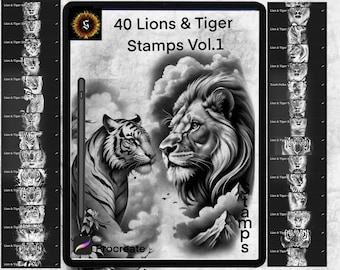 40 Lions & Tiger Stamp Pack Vol. 1 | IPad | Procreate