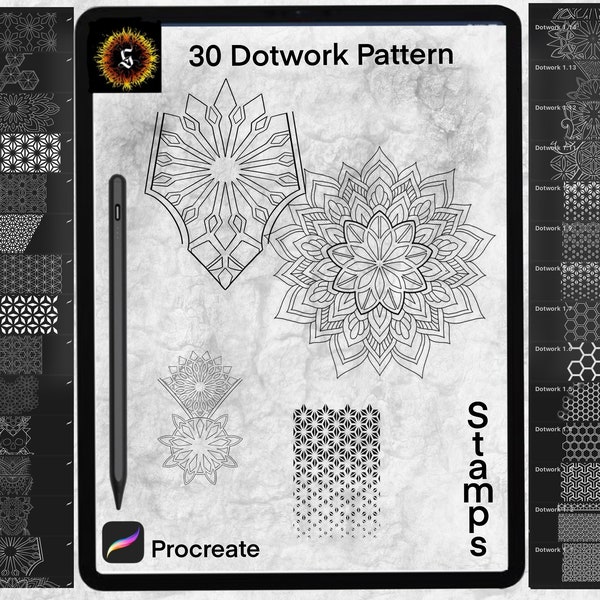33 Dotwork Pattern Mandala Stamp | IPad | Procreate