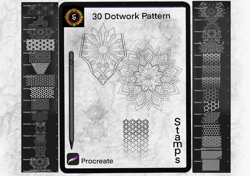 33 Dotwork Pattern Mandala Stamp iPad Procreate zdjęcie 1