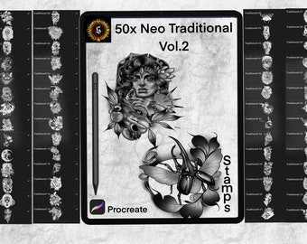 50 Neo. Traditionel Stamp Pack Vol.2| IPad | Procreate | Tattoo |