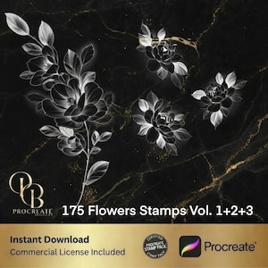 Botanical Bliss Bundle: 175 Flower Stamps – Rose & Peony Realistic Tattoos – Procreate Commercial Use Hit!
