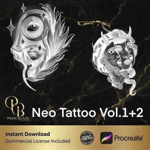 Neo Traditional Mega Bundle: 100 Stamp Pack Vol.1+2 – Procreate iPad Brushes – Ultimate Hit!