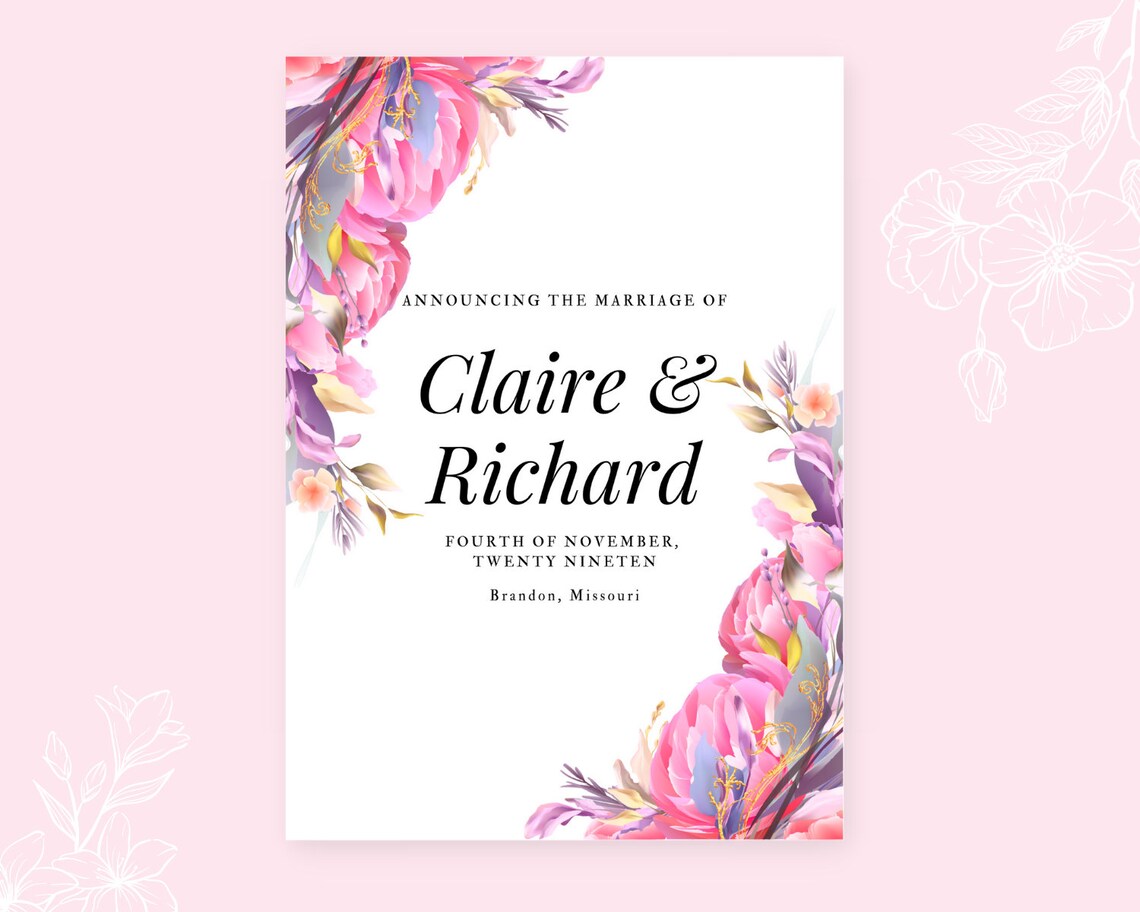 Printable Floral Wedding invitation canva files Print Etsy