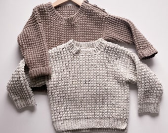 CROCHET PATTERN - Children's Ribbed Sweater knit-like ribbing (child sizes 0-6 mo up to 11-12 years), Video Tutorial (English only)