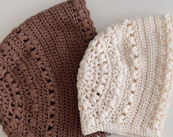 Classic Crochet Baby Bonnet – 100% Cotton, Handmade in Sizes 0–3 to 18 Months
