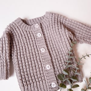 CROCHET PATTERN | Children's Ribbed Cardigan knit-like ribbing (child sizes 0-6 mo up to 11-12 years), Video Tutorial (English only)