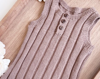 Knitting Pattern - Henley Ribbed Tank Top | Boy/Girl - Babies/Toddlers - Sizes Newborn, 0-3, 3-6, 12 months, 18 months, 2T, 3T, 4T
