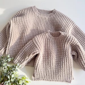 Children's Sweater CROCHET PATTERN | Shiloh Sweater | Video Tutorial - knit-like ribbing (sizes 0-6 mo up to 11-12 years) (English only)