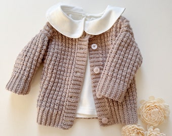 CROCHET PATTERN | Children's Ribbed Cardigan knit-like ribbing (child sizes 0-6 mo up to 11-12 years), Video Tutorial (English only)