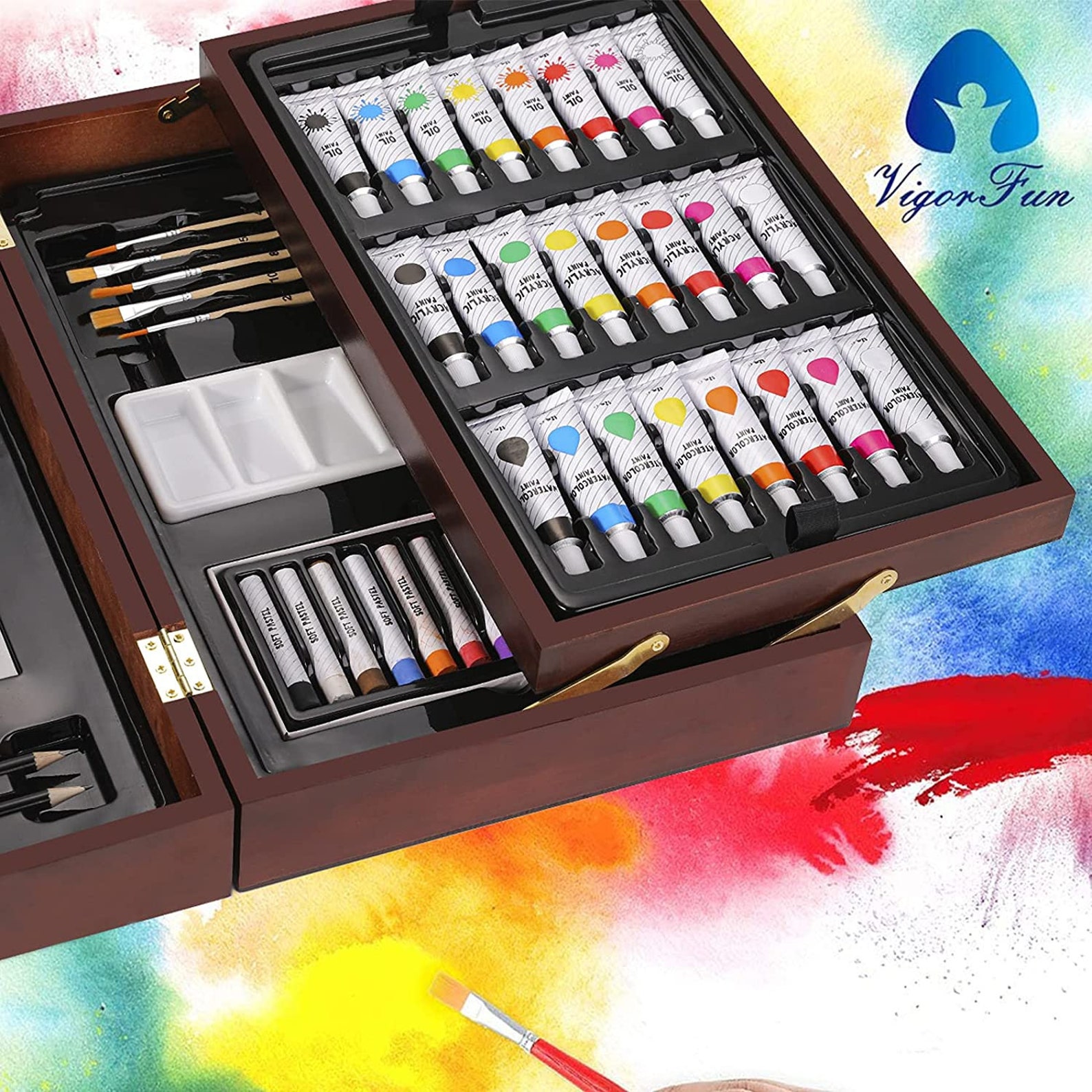 Vigorfun Deluxe Art Set in Wooden Case with Soft Oil Pastels Etsy