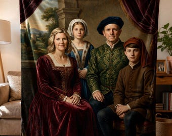 Custom Renaissance Family Portrait Blanket | Personalized Photo Throw Blanket Gift