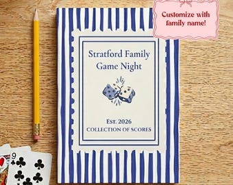 Personalized Game Night Score Book, Custom Family Name Board Game Tracker Journal,