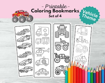 Marcadores de vehículos para colorear e imprimir: coches de carreras, camiones y vehículos de construcción (PDF)